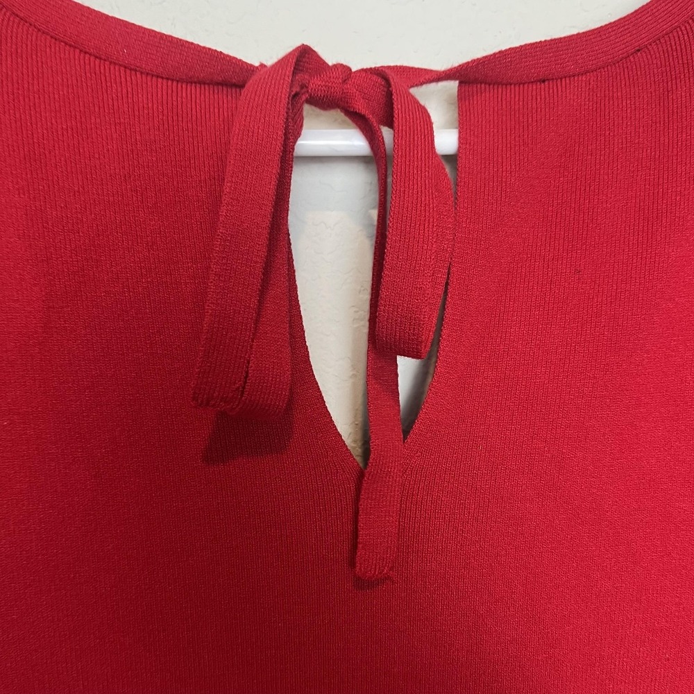 Talbots Dress Womens M Red Knit V Neck Short Sleeve Fit & Flare Pleated - Picture 4 of 7
